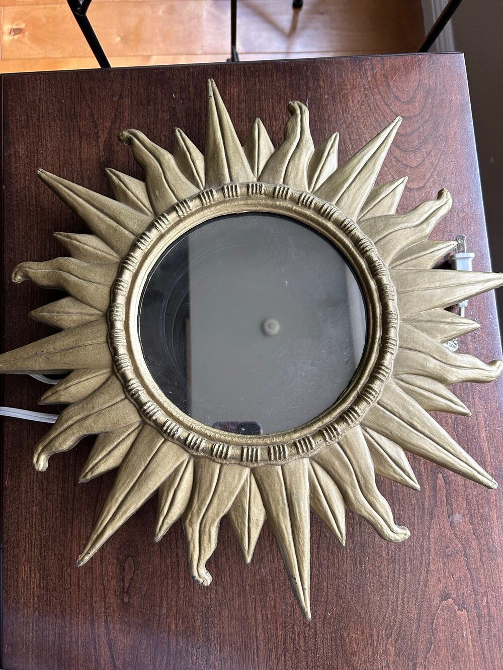 Vintage Rare Mid Century Modern Gold Luxe Sunburst Sun Star Infinity Mirror Lamp